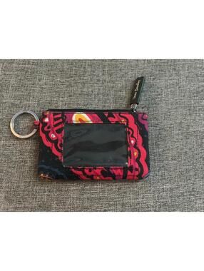 Vera Bradley Zip ID Case In Twilight Paisley Key Ring Clear Front Pocket